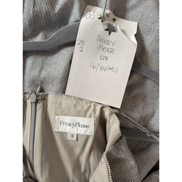 Privacy Please Mini Dress Women's Small Linen Blend Gray Microstripe Ruched - Picture 3 of 6